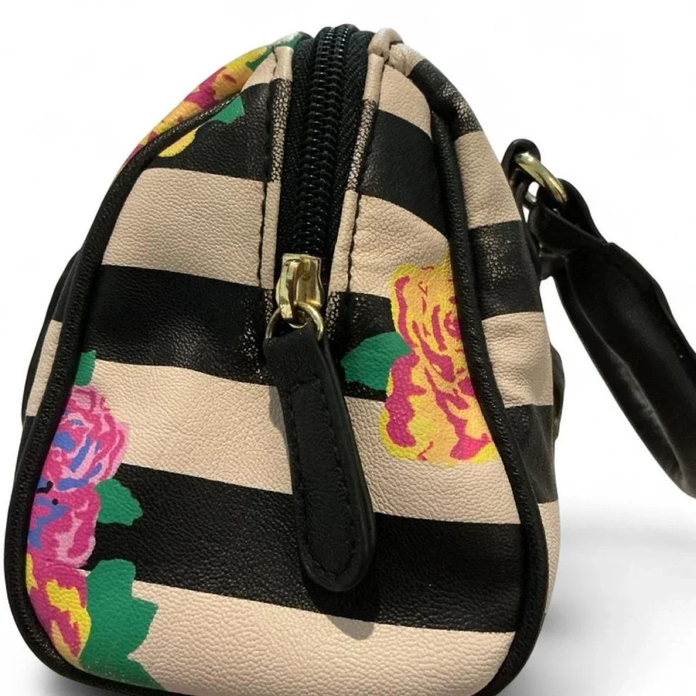 Luv Betsey Mini Satchel Women Small Black Floral Striped Tassel Bow